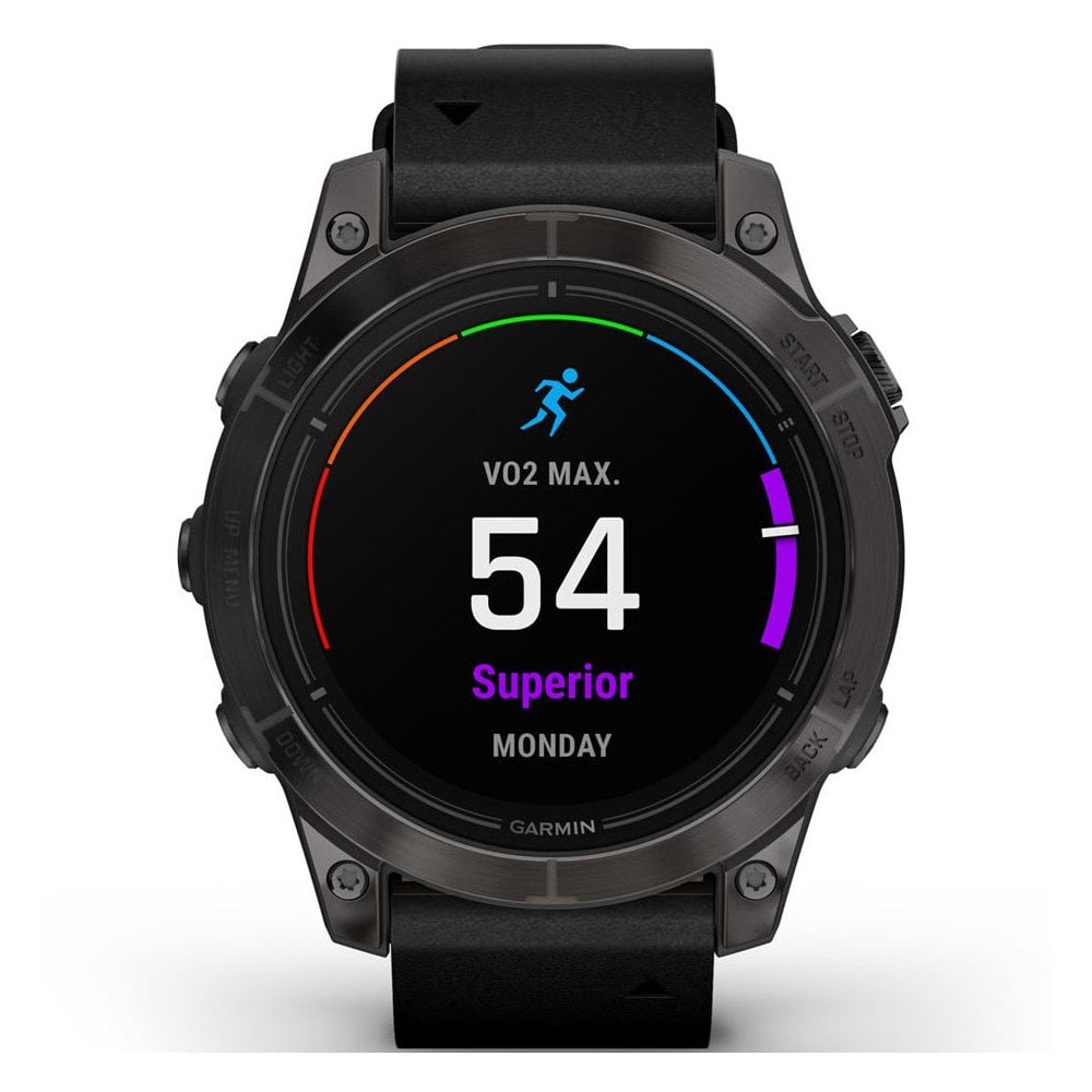 epix™ PRO (Gen 2) 47mm Carbon Grey DLC Titanium Smartwatch With Black Leather Band